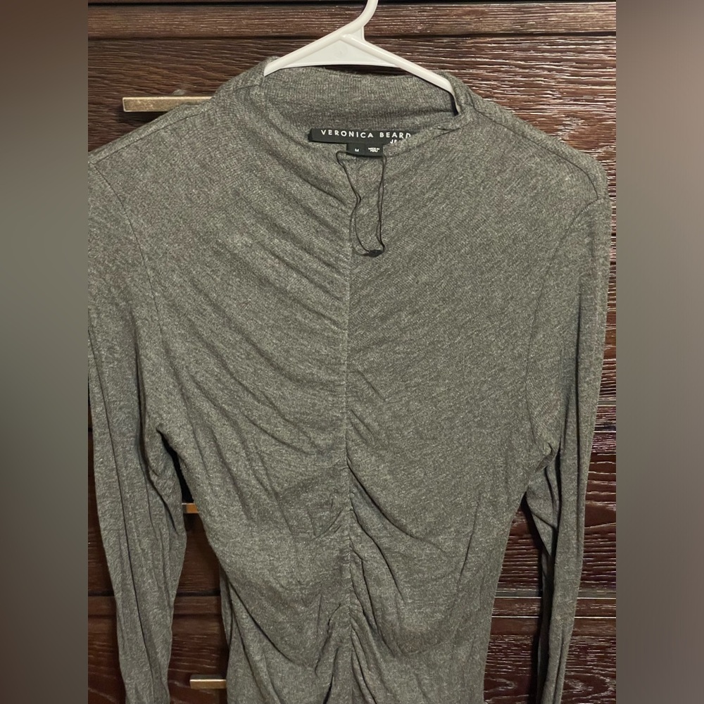 veronica beard grey ruched turtleneck top size medium